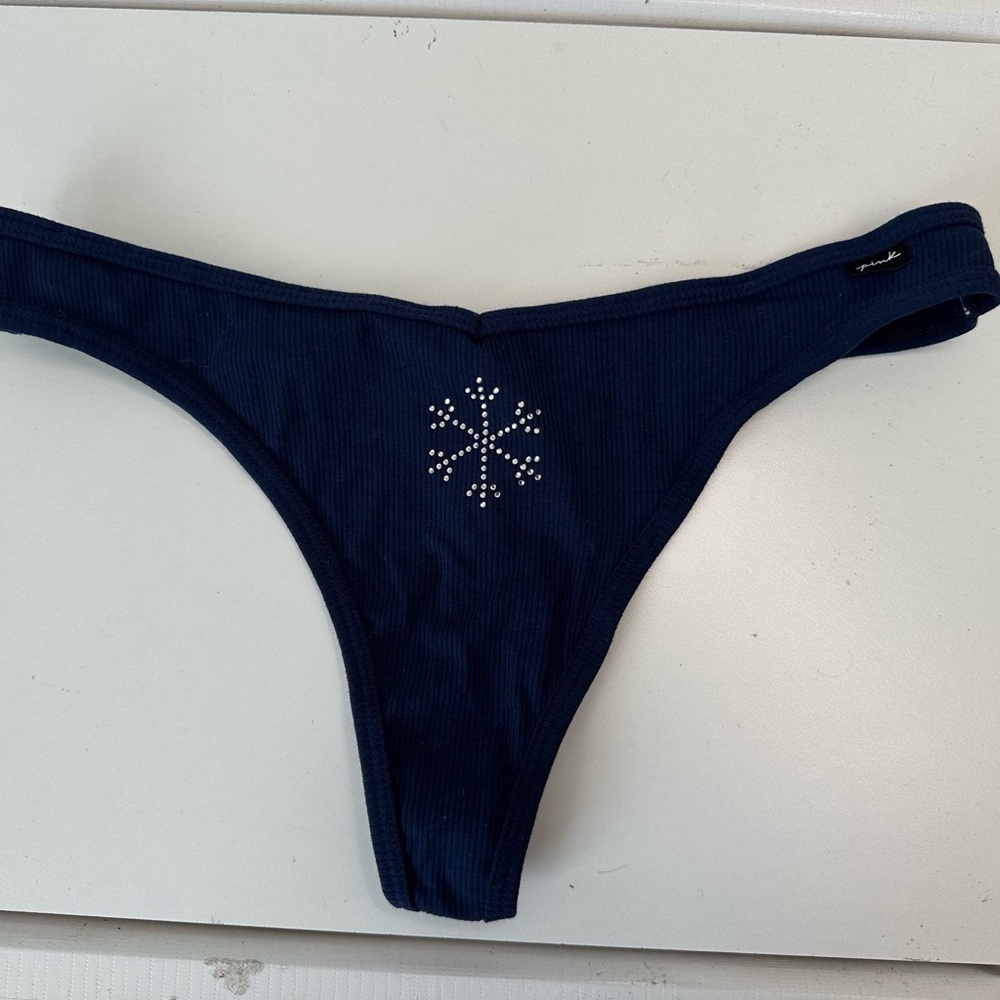 Navy Blue Thong with Snowflake Design